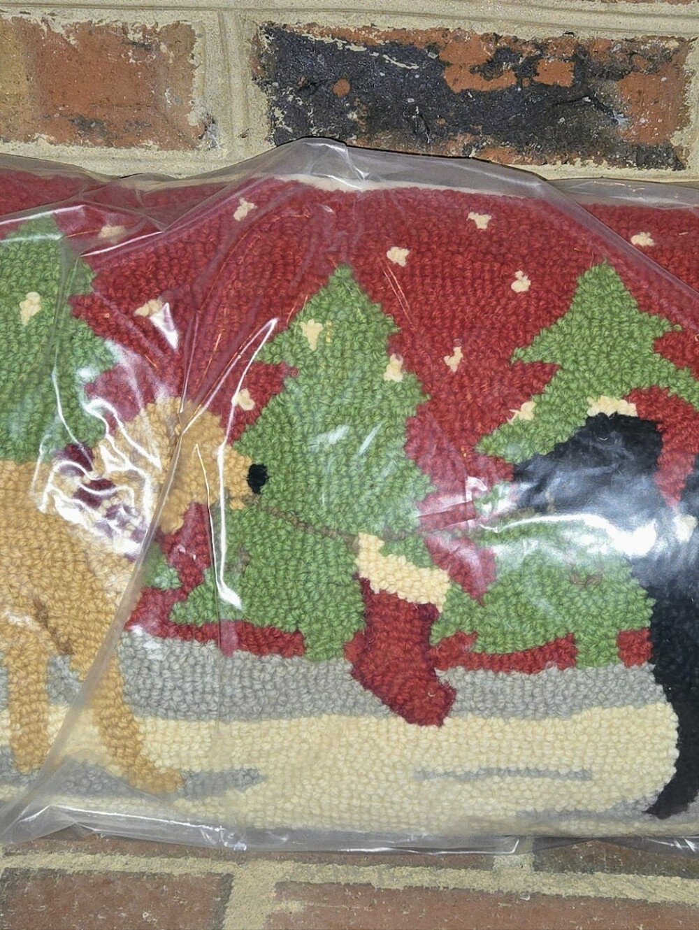Holiday Chenille Pillow Cover in Red & Green Christmas Motif